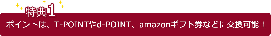 【特典1】ポイントは、T-POINTやd-PtOINT、amazonギフト券などに交換可能!